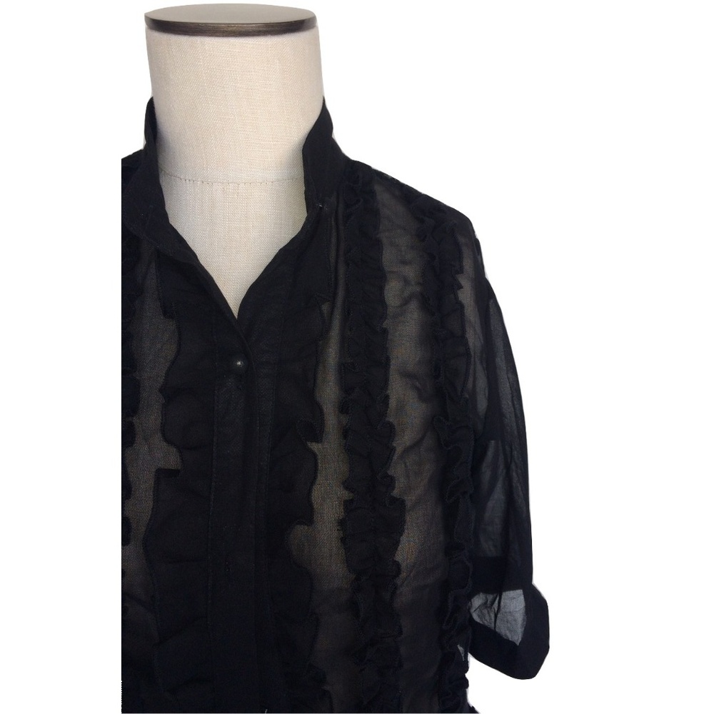 NWT LF Stores Sheer Button Down Black Lace Blouse - Picture 2 of 3